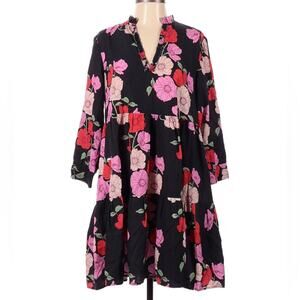 The Westside Long Sleeve Silk Blend Floral Dress Pockets Black Pink Size Small
